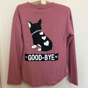 Lily Bleu Pink “Hello/Goodbye” Puppy Sweater; Size S (7/8); New, Never Worn.
